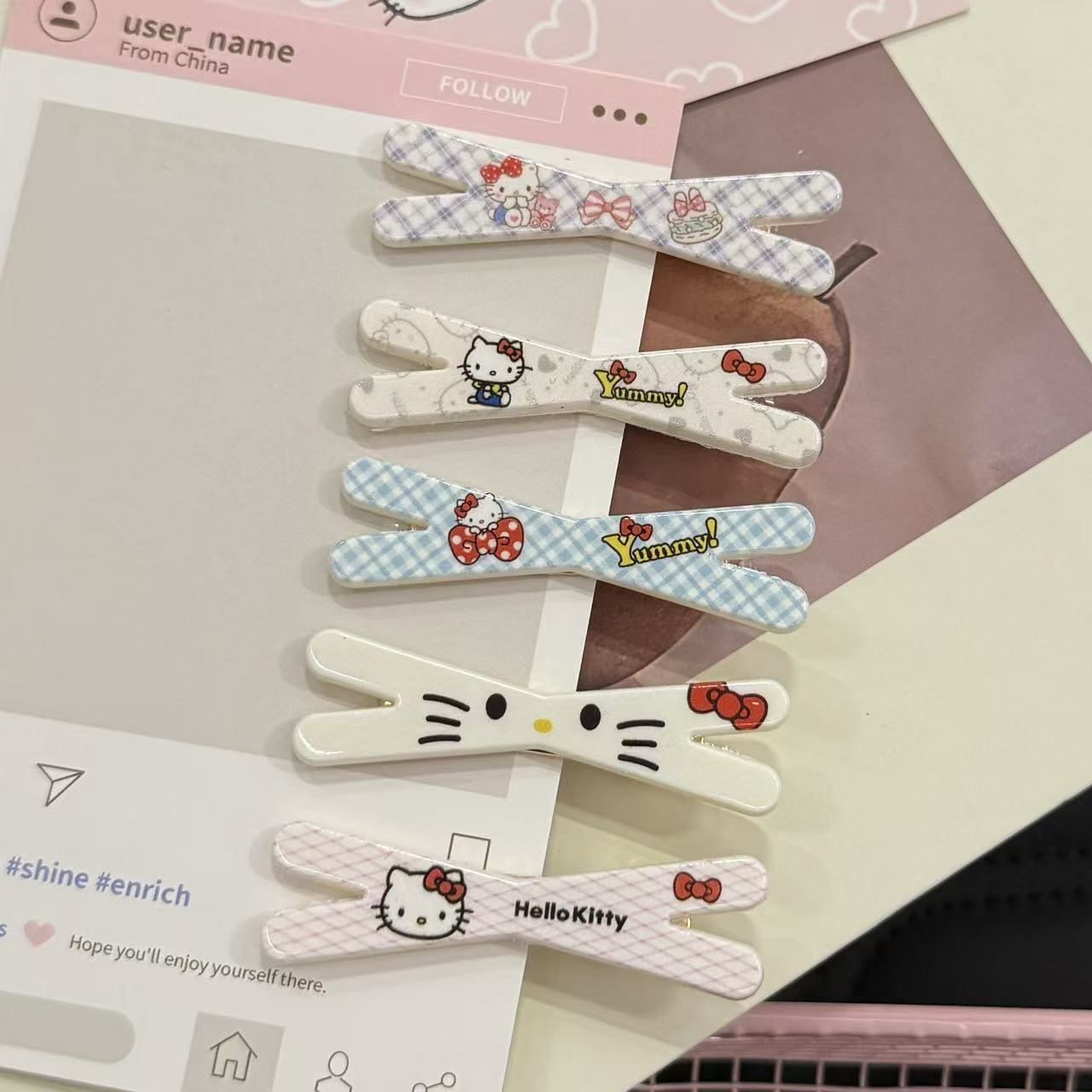 Kitty Acrylic Cartoon Side Clip Girl Heart Cat Plaid Hairpin Cherry Soft Girl Sweet Girl Hair Accessories Hairpin