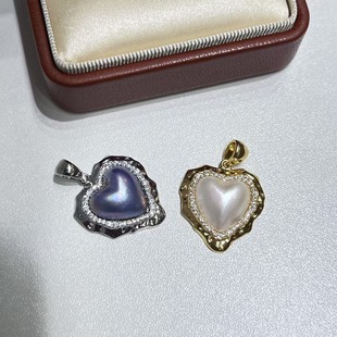 Exquisite Chinese Traditional Hammer Pattern Series Heart Sea Water Heart Sea Water Mabe Pearl 14mm All-Over Sterling Silver