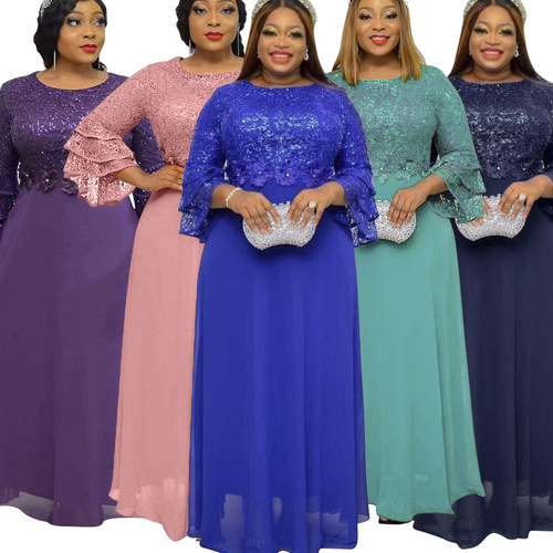 African European American Plus Size Wish New Edge Embroidery Chiffon Dress