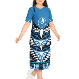 跨境热卖 波尼西海岛元素印花一件代发两件套女童连衣裙 来图印刷