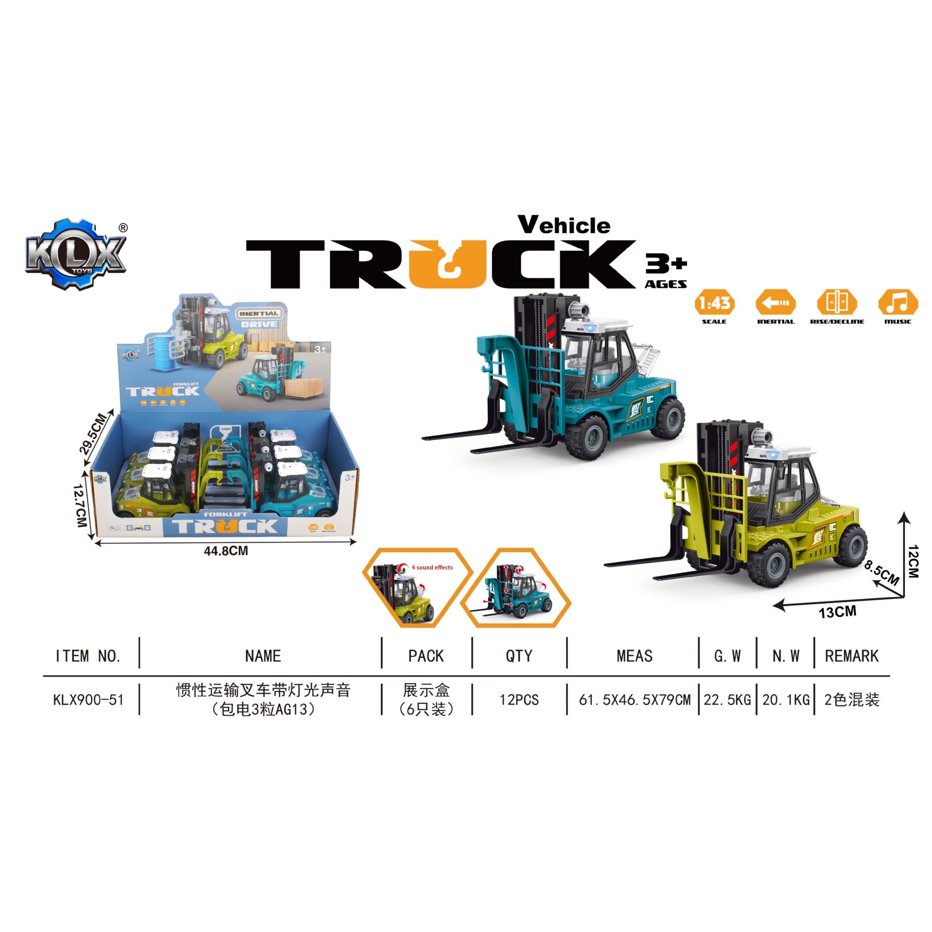 KL900-49 inercia cuentacuentos niño modelo de coche de juguete Kaili carta carretilla elevadora remolque ingeniería coche música