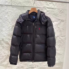 跨境可扫码拉夫RL男女款小马刺绣连帽可拆卸防风防水保暖棉服外套