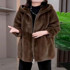 爆金一体帽子付きコート女性冬の新型中年ママ気質気高い保温洋風ミディアムコート