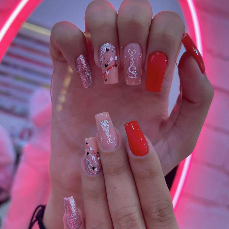 Christmas Chinese foreign trade nail wear nail patch glitter Christmas tree love design fake nail nail nail piece wholesale