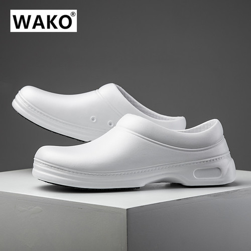 WAKO滑克防滑厨师鞋 防水防油安全防护鞋 白色餐厅厨房工作鞋雨鞋