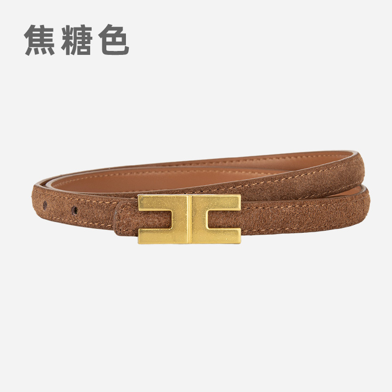 绒面磨砂真皮1.5cm女士腰带小众字母装饰牛仔裤带高级牛皮皮带女|undefined