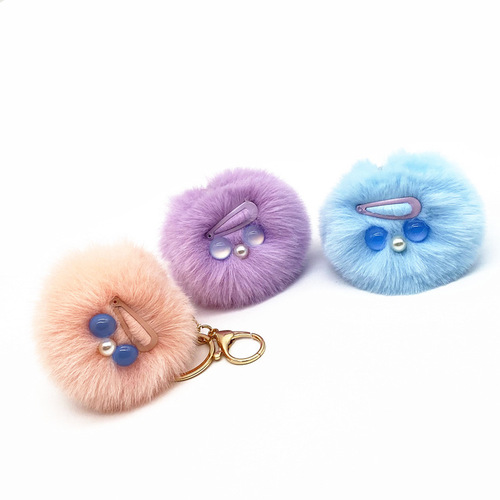 Adorable girl hair clip keychain, fluffy candy color series, cute and funny backpack charm, car keychain gift