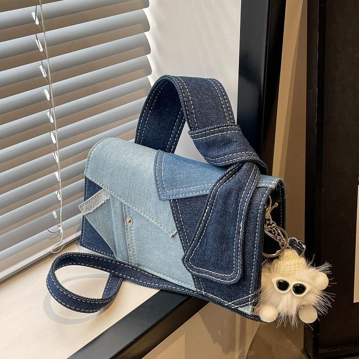 Bolso cuadrado pequeño de mezclilla popular de este año para mujer 2025 nuevo bolso de hombro de mano de color de contraste de todo fósforo bolso de mensajero de sentido avanzado