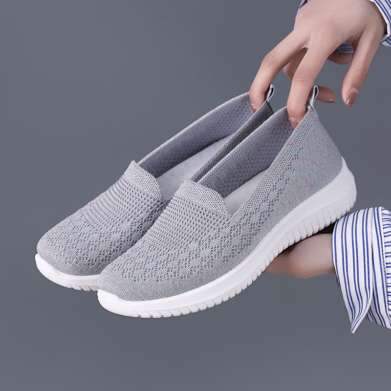 Women's Shoes 2023 Fly-Knit Mesh Foreign Trade Casual Sports Shoes for Women, Mom Shoes, Factory Direct Sale, Breathable and Lightweight