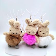 新款冬季卡通個性睡萌娃娃兔子鑰匙扣卡通毛球毛絨公仔包包掛件