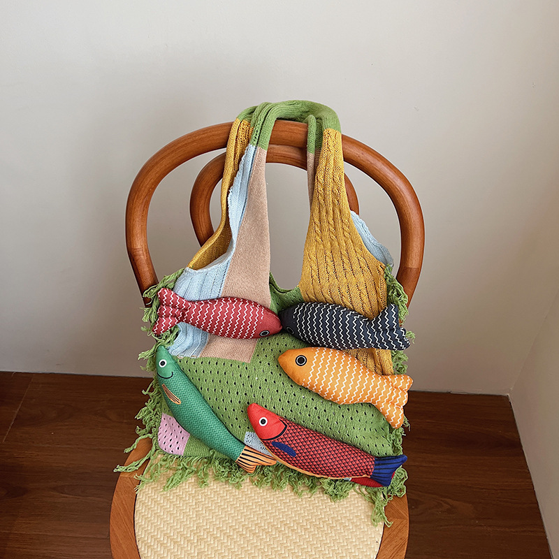 Large-Capacity Knitted Woven Bag for Women Summer 2025 New Versatile Shoulder Shopping Bag Cartoon Commuter Tote Bag Large-Capacity Knitted Woven Bag for Women Summer 2025 New Versatile Shoulder Shopping Bag Cartoon Commuter Tote Bag