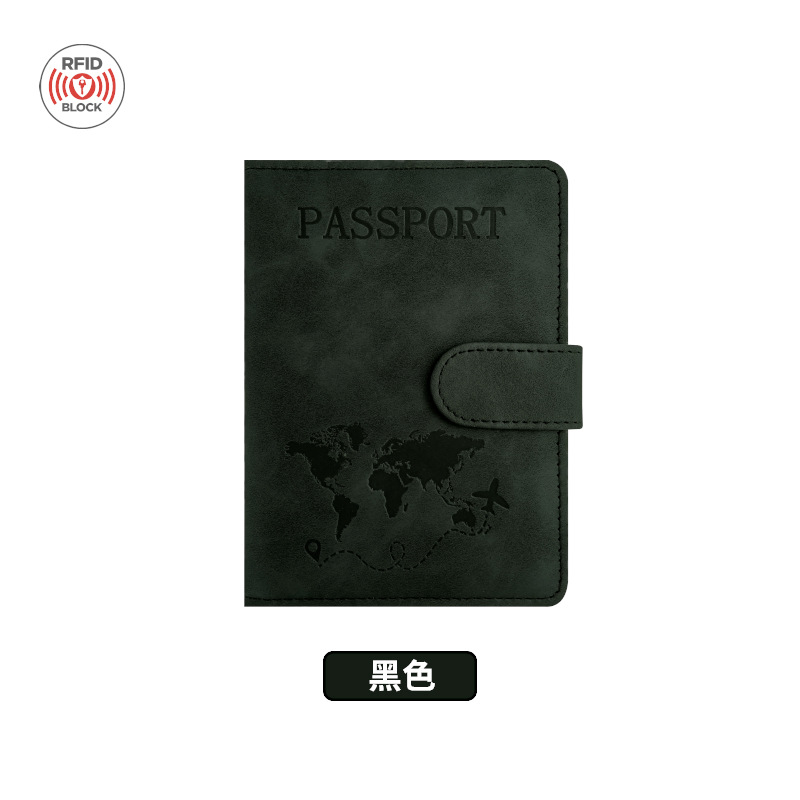 Cubierta de pasaporte negra con hebilla de succión magnética