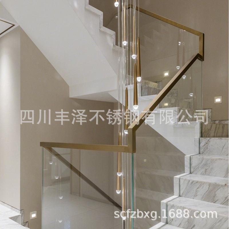 成都厂家生产 无立柱玻璃栏杆 钛金楼梯玻璃栏杆 上门安装