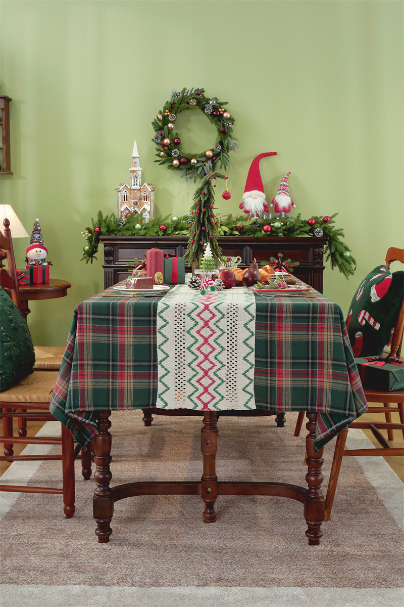 Runner a quadri patchwork per il commercio estero transfrontaliero, tovaglia da caffè con decorazioni natalizie, copritavolo da pranzo,_voghion.com