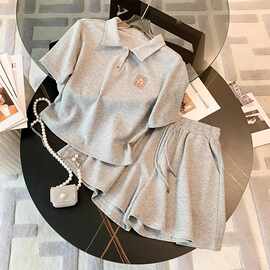 女童Polo领短袖套装2025夏季新款洋气时尚中大童休闲运动上衣短裤