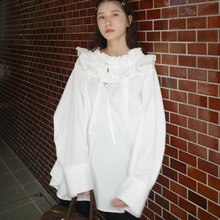 现货25早秋日系松本惠奈文艺长袖衬衫荷叶领时尚减龄系带百搭女衫