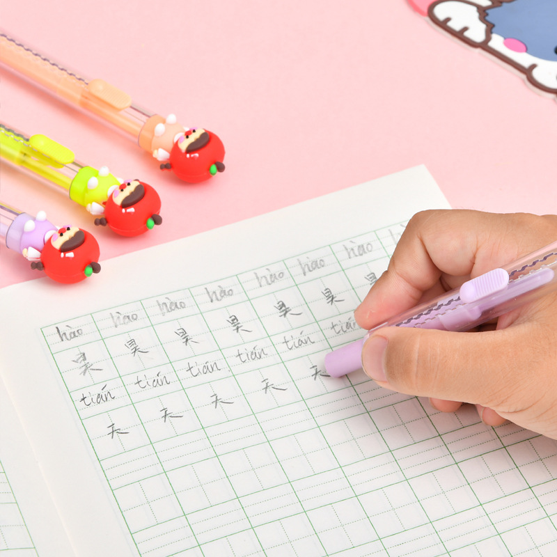 Manzana de dibujos animados más de una hermana empujar y tirar de goma estudiantes corrección de errores de bolsillo lápiz borrado niños dibujos animados empujar y tirar de goma