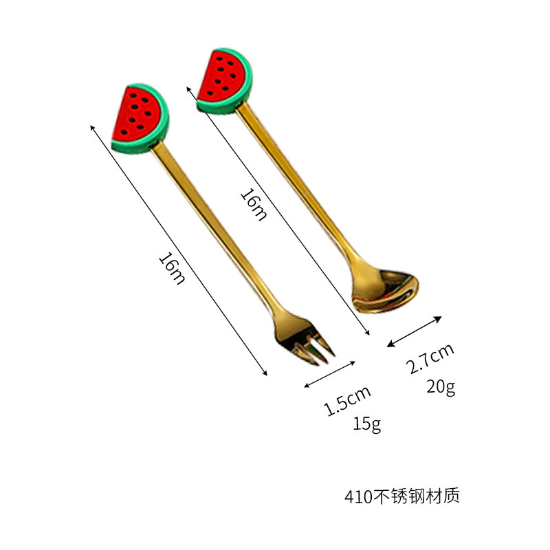 不锈钢勺子叉子餐具套装卡通水果勺叉套装咖啡搅拌勺甜品勺水果叉|undefined