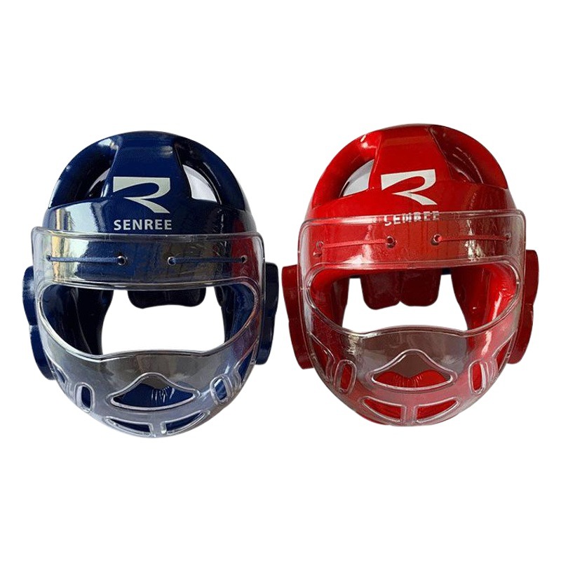 Fábrica al por mayor de una sola vez casco de moldeo máscara equipo de protección Sanda Karate Taekwondo protección de entrenamiento protector de cabeza integrado