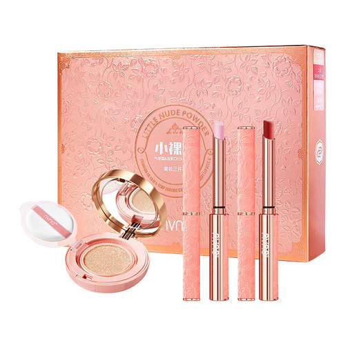 NVNO Three-Piece Beauty Makeup Set with Lipstick, Cushion, BB Cream, Christmas Valentine's Birthday Gift Box