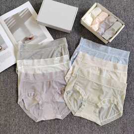 26夏季新款纯色轻薄蕾丝内裤女士四条装舒适无痕冰丝中腰盒装批发