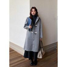 衣尔衫 冬季指南 牛角扣连帽羊毛双面呢女外套女韩系廓形大衣0635