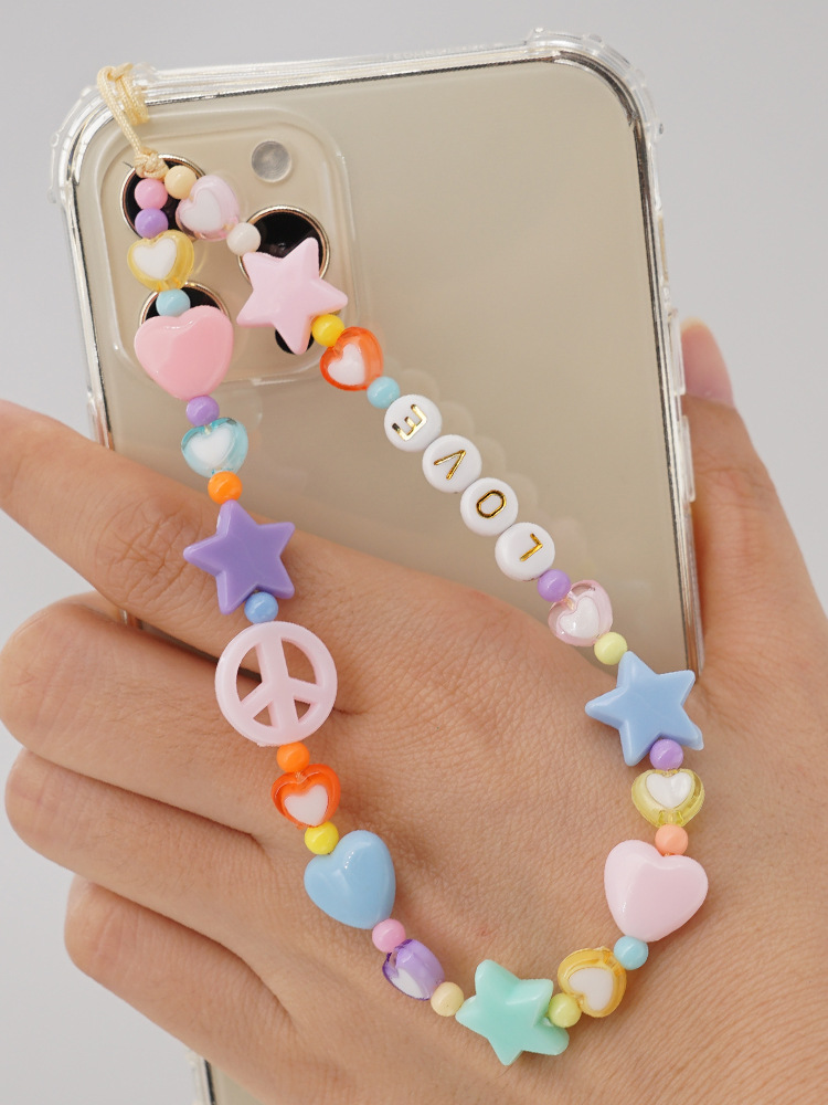 Acrylic Beads Female Love Letters Mixed Color Peach Heart Five-pointed Star Mobile Phone Strap display picture 5