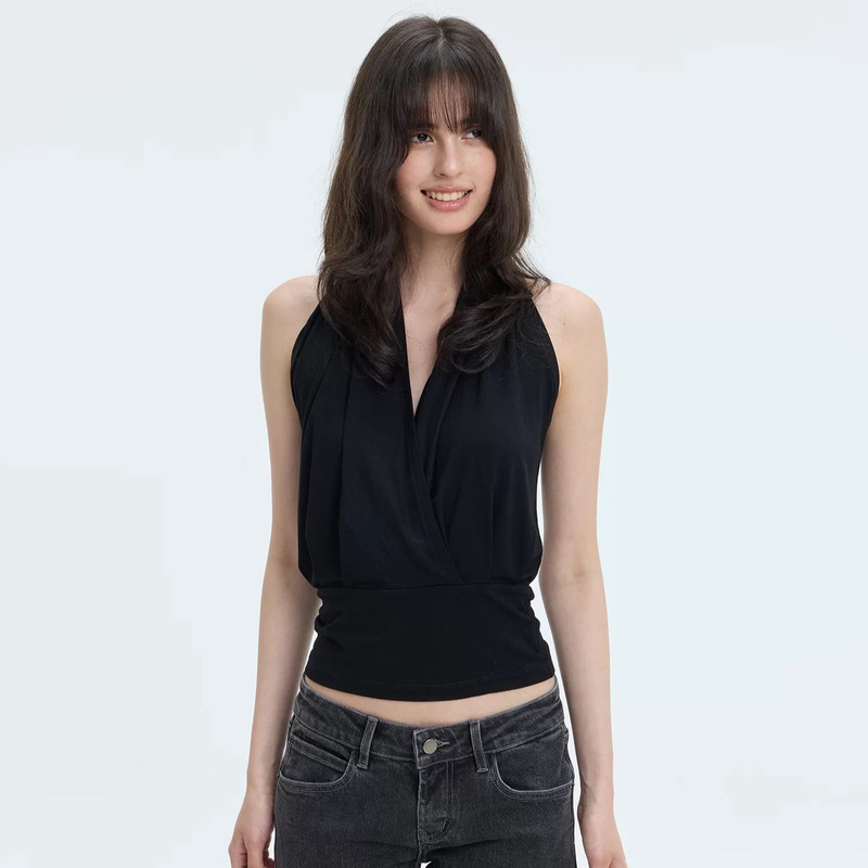 Veryrareme Lenzing Modal Halter Neck Cross-Neck Waist-Cinching Sleeveless Top Tank Top Veryrareme Lenzing Modal Halter Neck Cross-Neck Waist-Cinching Sleeveless Top Tank Top