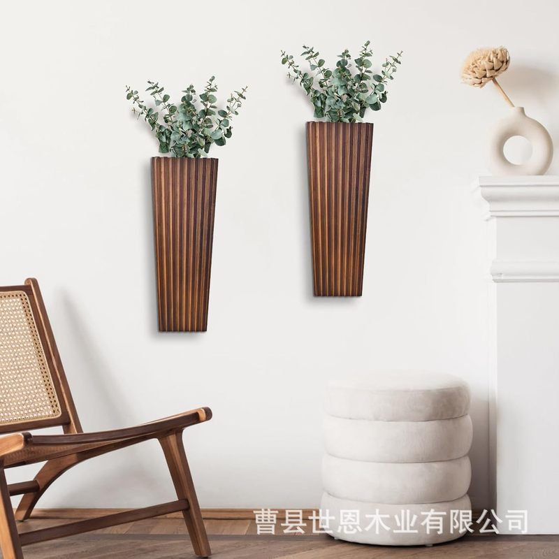 木製の壁の装飾花瓶ホーム屋内リビングルームの壁の装飾ドライフラワースタンド緑の植物の収納ラック木製フラワーボックス|undefined