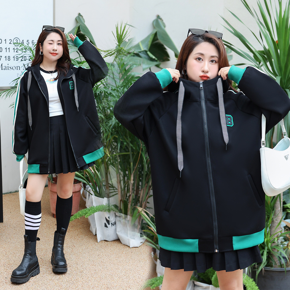 300 350 catties bust 170 160 fat mm autumn and winter new product plus fat loose casual sweatshirt jacket 3019