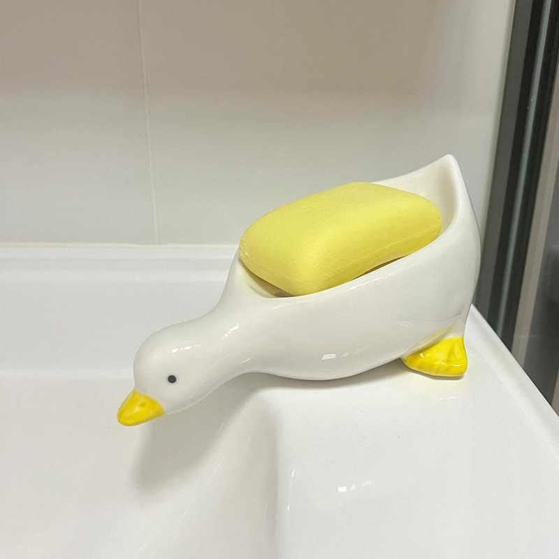 【新しい家の百個の宅配便】アヒルの陶磁器の石鹸箱の水切り家庭用アニメトイレの石鹸箱の皿|undefined