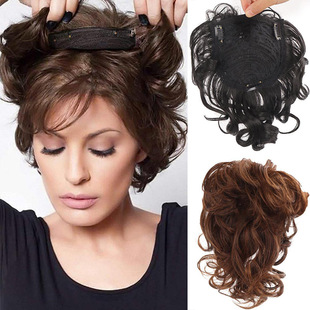 Hair replacement block women's short curly egg roll large roll top wig cover white hair roll bangs can tie up high temperature Silk