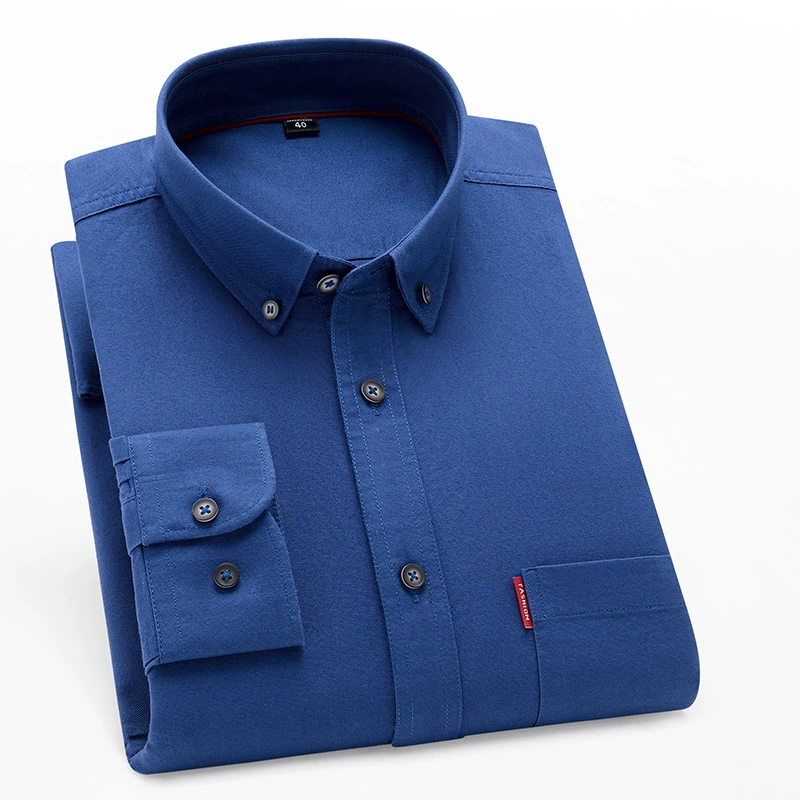 Новая весенне-осенняя новая хлопковая рубашка Оксфорд с длинными рукавами, мужская деловая повседневная рубашка из чистого хлопка, однотонная белая рубашка, облегающая посадка