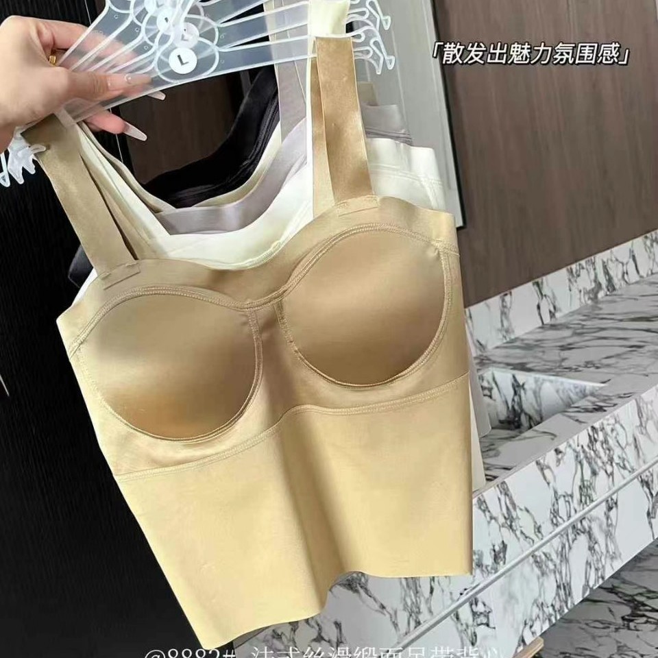 8881 # nueva taza de concha elástica elástica fija taza con cojín de pecho con cinturón de satén para mujeres