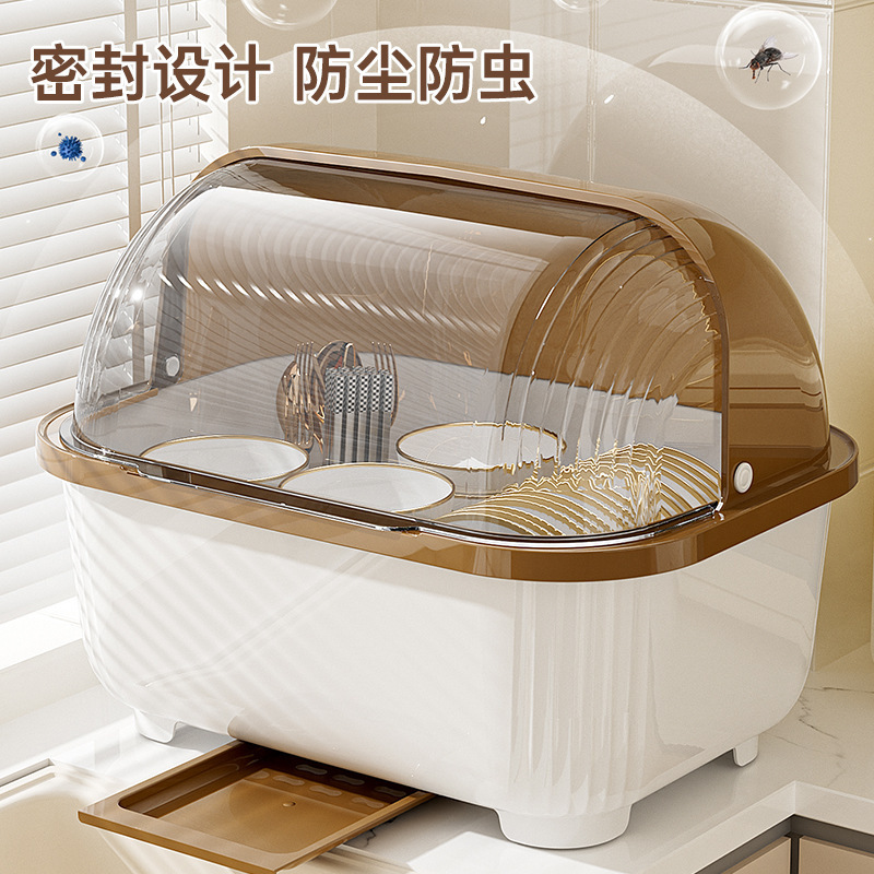 碗筷收纳盒放碗碟收纳架厨房装餐具家用防尘置物架带盖沥水碗柜子|undefined