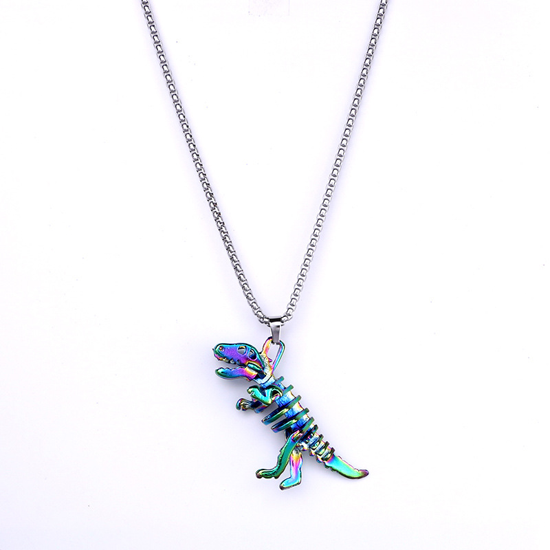 Collana con scheletro di dinosauro colorato, accessorio hip hop alla moda, ciondolo con personalità maschile e femminile, catena per studenti, regalo per coppie e fidanzate._voghion.com