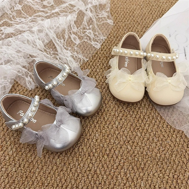2025 Autumn Sweet Lace Bow Baby Girl Princess Shoes Children's Shoes Shallow Mouth Sweet Mary Jane Leather Shoes