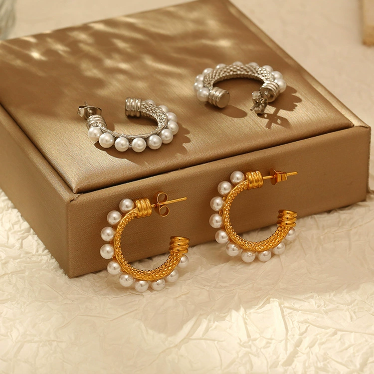 Brand retro fashionable trend stone inlay, earrings stainless steel, French retro style, light luxury style
