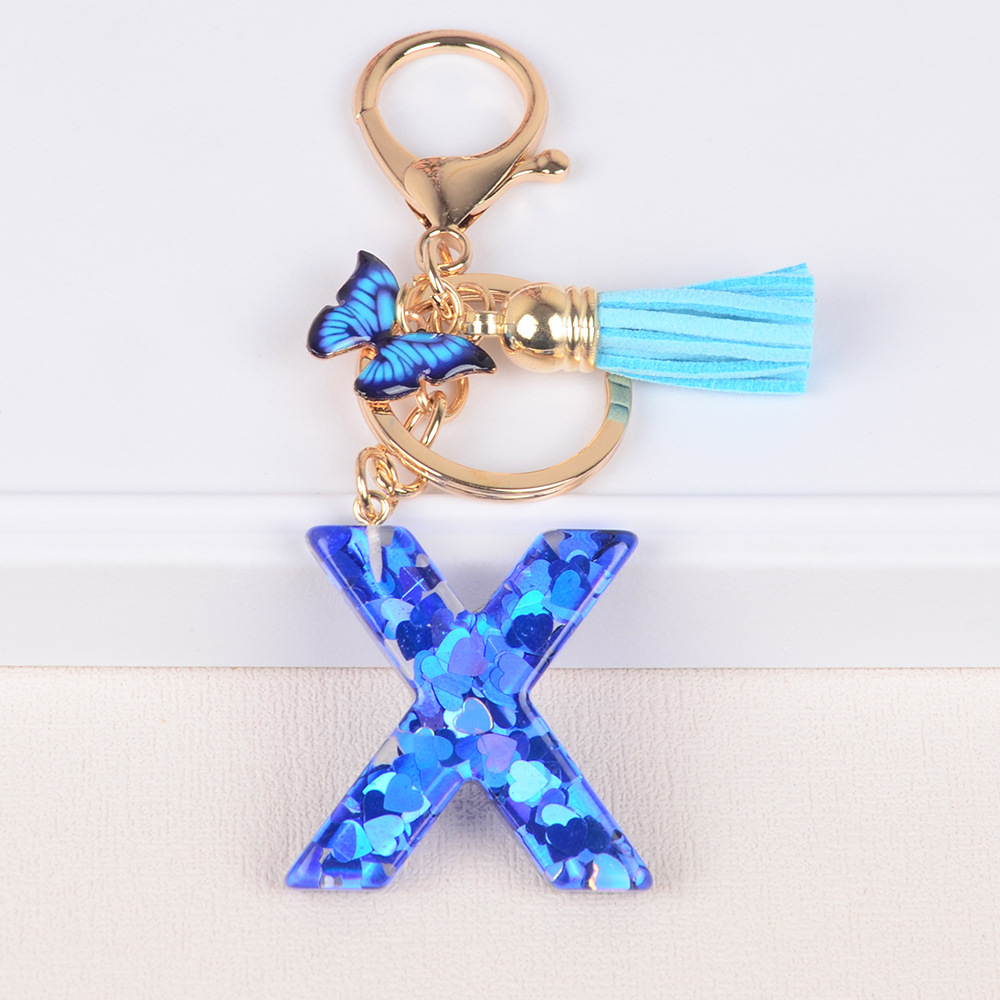 Cross-border Hot Sale 26 letras inglesas llavero de resina de goteo de goma esquinilla llavero de letras de amor personalizado