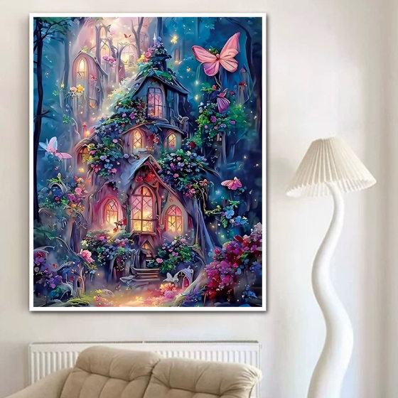 Dream House Cross Stitch 2025 New Embroidery Living Room Dining Room Butterfly Flirting Scenery Flowers Handmade Self-Thread Embroidery