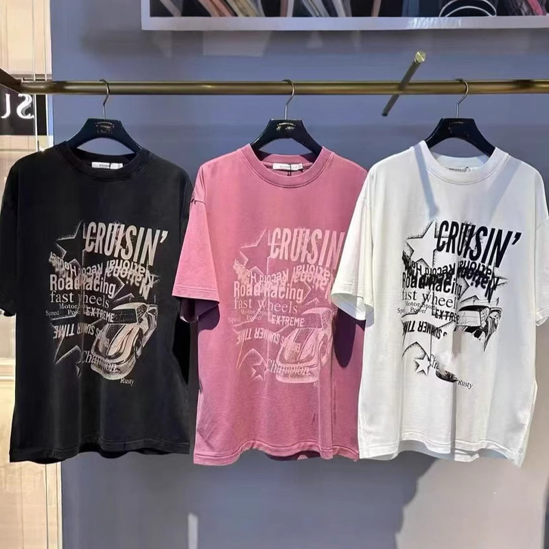 Japanese m Brand 2025 New Vintage Retro Car Letter Short-Sleeve T-Shirt for Women 028Iaz90-1141