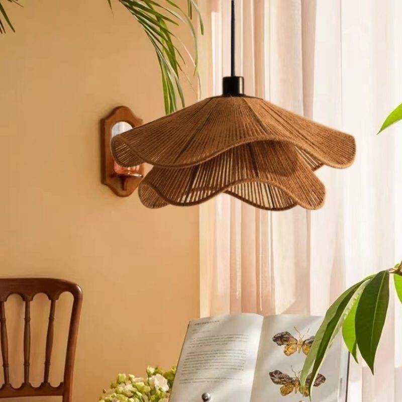 Wabi-Sabi Style Hemp Rope Chandelier Zen Tea Room B&B Retro Industrial Style Restaurant Bedroom Art Rope Lamp