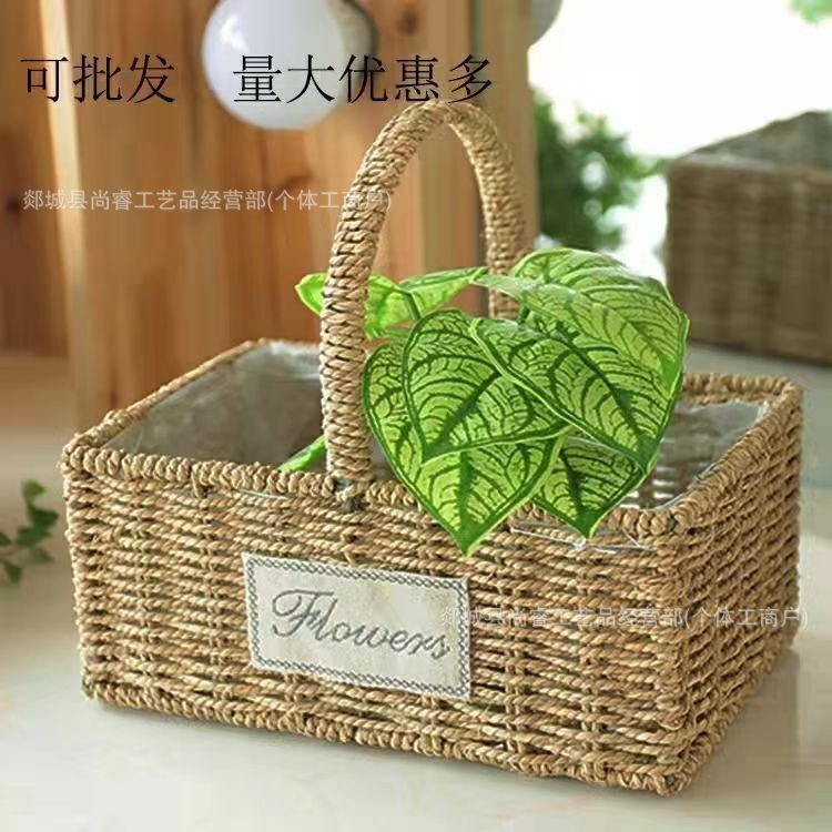 Cestas de flores tejidas a mano tejidas de paja bambú tejidas de flores tejidas a mano imitación de vid y fruta huevo caja de regalo cesta pastoral