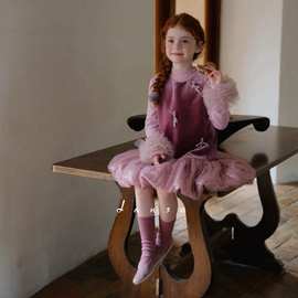 小香风女童丝绒亮片花苞裙小女孩法式生日聚会礼服无袖背心公主裙