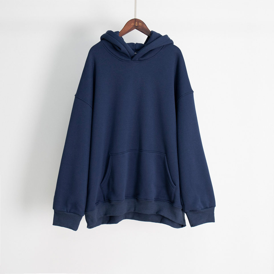 Áo hoodie nỉ lông dáng rộng có mũ và túi, tay dài, dáng unisex — Màu cà phê, Màu hồng, Màu xám, Màu đen chi tiết 16