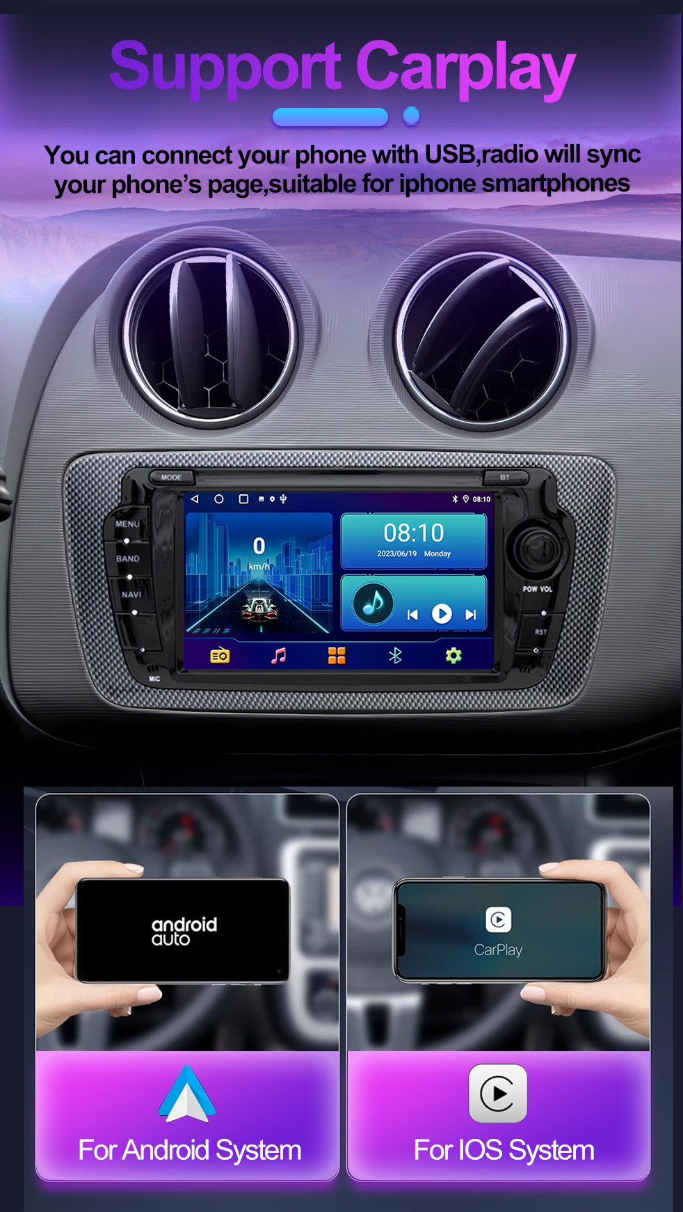 Suitable for 7inch Seat Ibiza 09-13 Android Mp5 Bluetooth Central Control Car Navigation Carplay