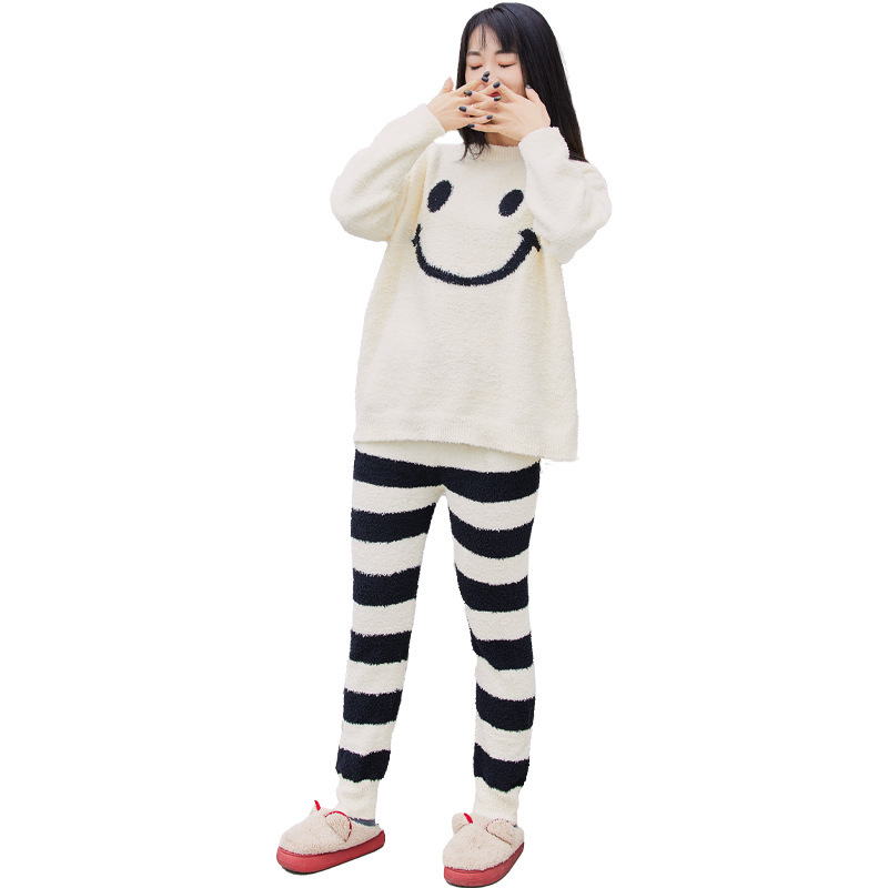 Girl Student Smiley Face Jacquard Loungewear Set Casual Can Be Worn Outside Pajamas Factory Direct Shipping Cute and Fun