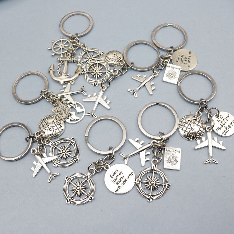 Airplane Keychain Retro Silver Alloy Travel Pendant Compass Earth Globe Passport Backpack Car Keychain Airplane Keychain Retro Silver Alloy Travel Pendant Compass Earth Globe Passport Backpack Car Keychain