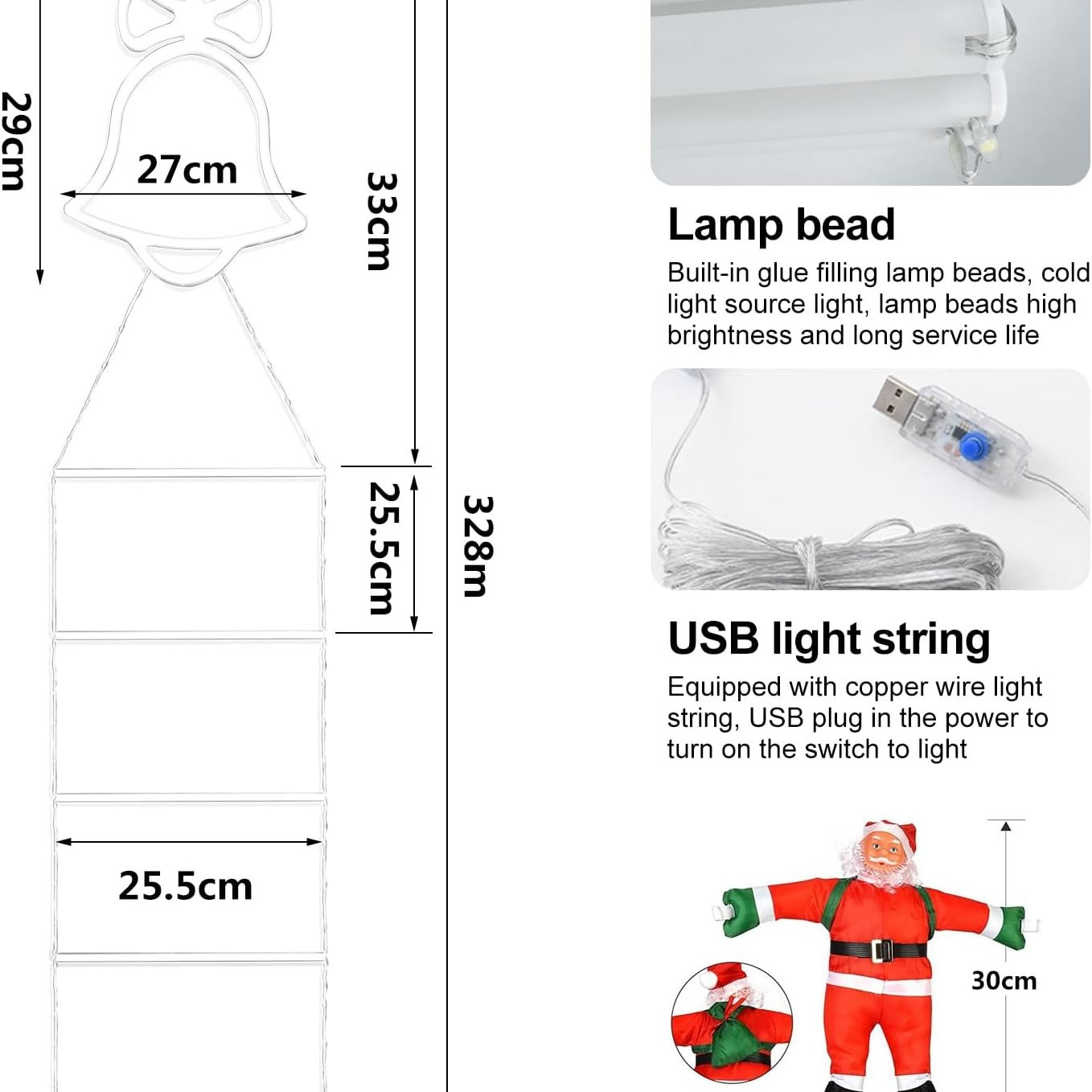 Luz de escalera LED de Navidad transfronteriza cadena de luces de escalada de Santa Claus jardín de jardín árbol de Navidad luces de decoración de vacaciones