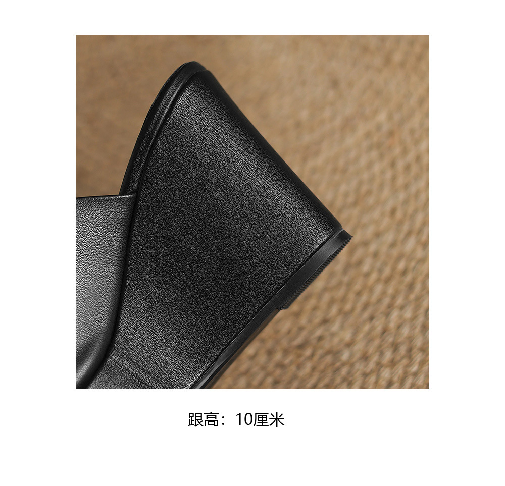 Sandal cao gót đế xuồng nữ hở mũi quai ngang gót 10 cm — Đen [da cừu] chi tiết 20